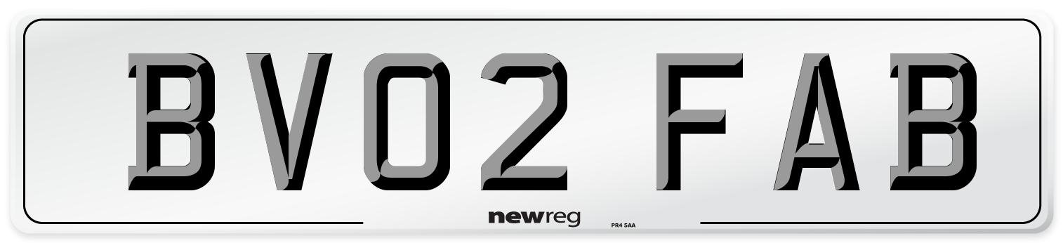 BV02 FAB Number Plate from New Reg
